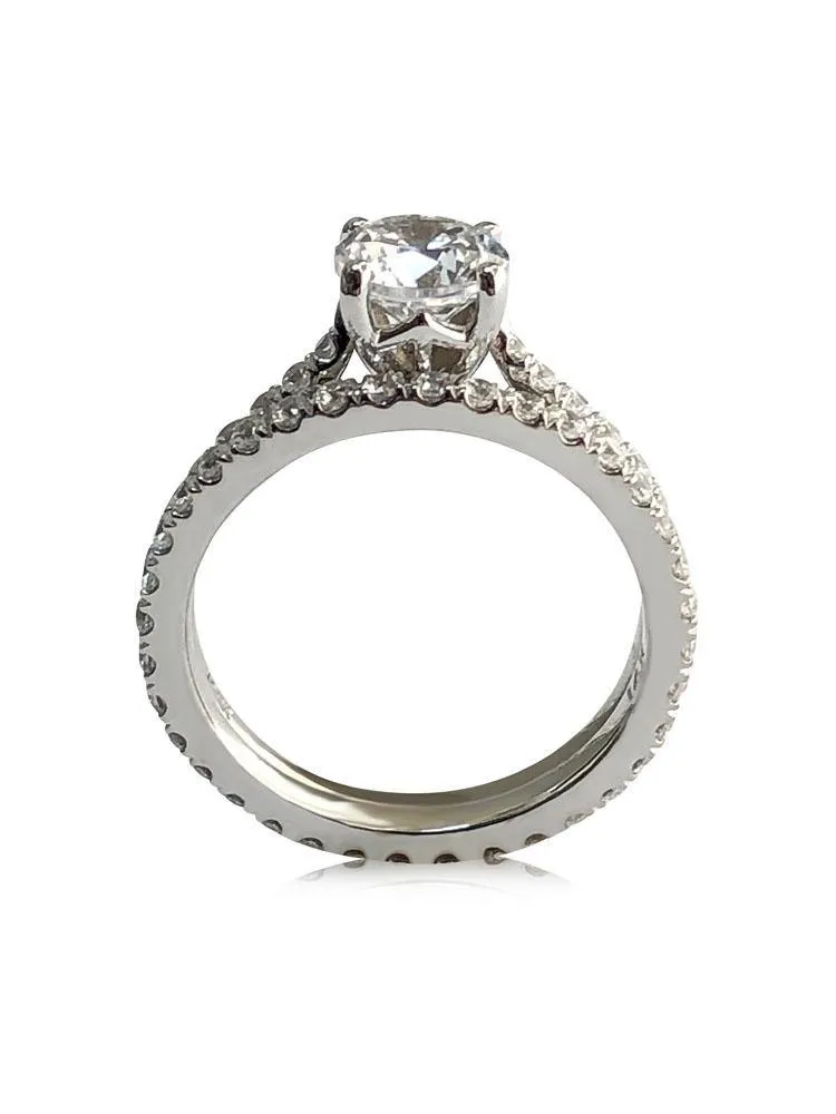 1 Carat Round CZ Engagement ring with eternity band 14K White gold