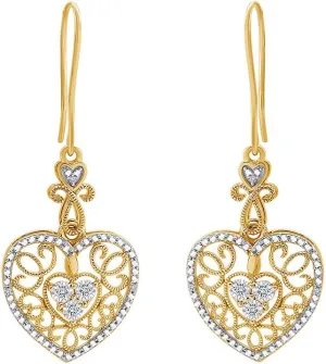 14k Gold Over Sterling Silver Diamond Accent Heart Drop Earrings For Women (0.03 Cttw, I-J Color, I2-I3 Clarity)