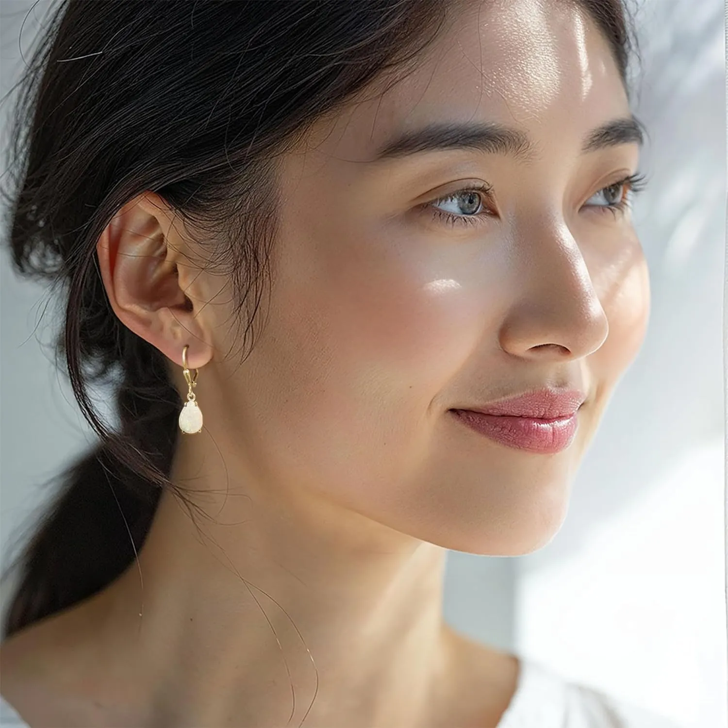 14K Gold Plated Opal Teardrop Earrings for Women  October Birthstone Jewelry  Dainty Leverback Earrings in Gold Over 925 Sterling Silver  Elegant Gift for Women