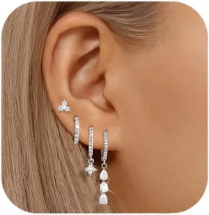 14k Gold Plated Womens Earrings Dangle, Dainty Gold Huggie Ear Cuff Earrings For Women, Hoop Stud Earring Stacks For Sensitive Ears