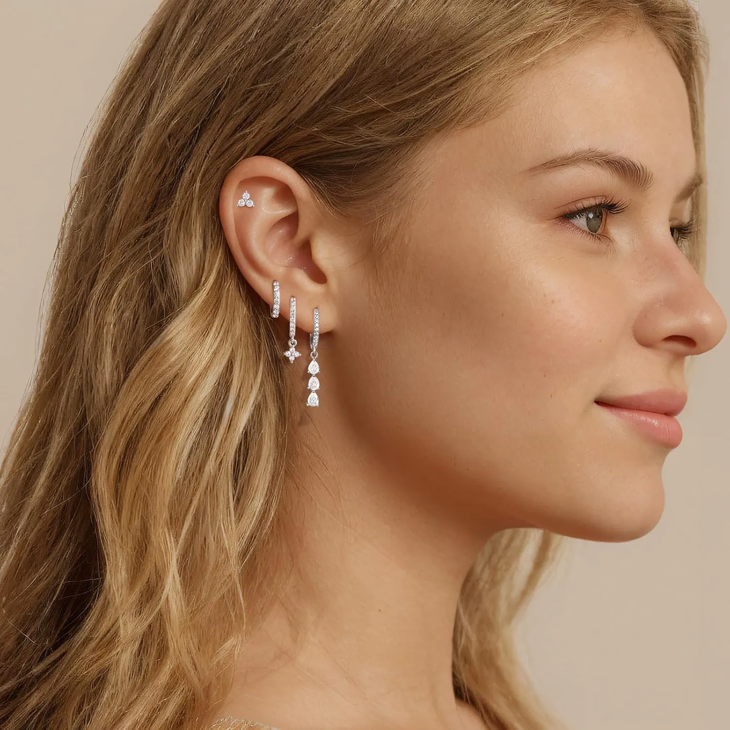 14k Gold Plated Womens Earrings Dangle, Dainty Gold Huggie Ear Cuff Earrings For Women, Hoop Stud Earring Stacks For Sensitive Ears