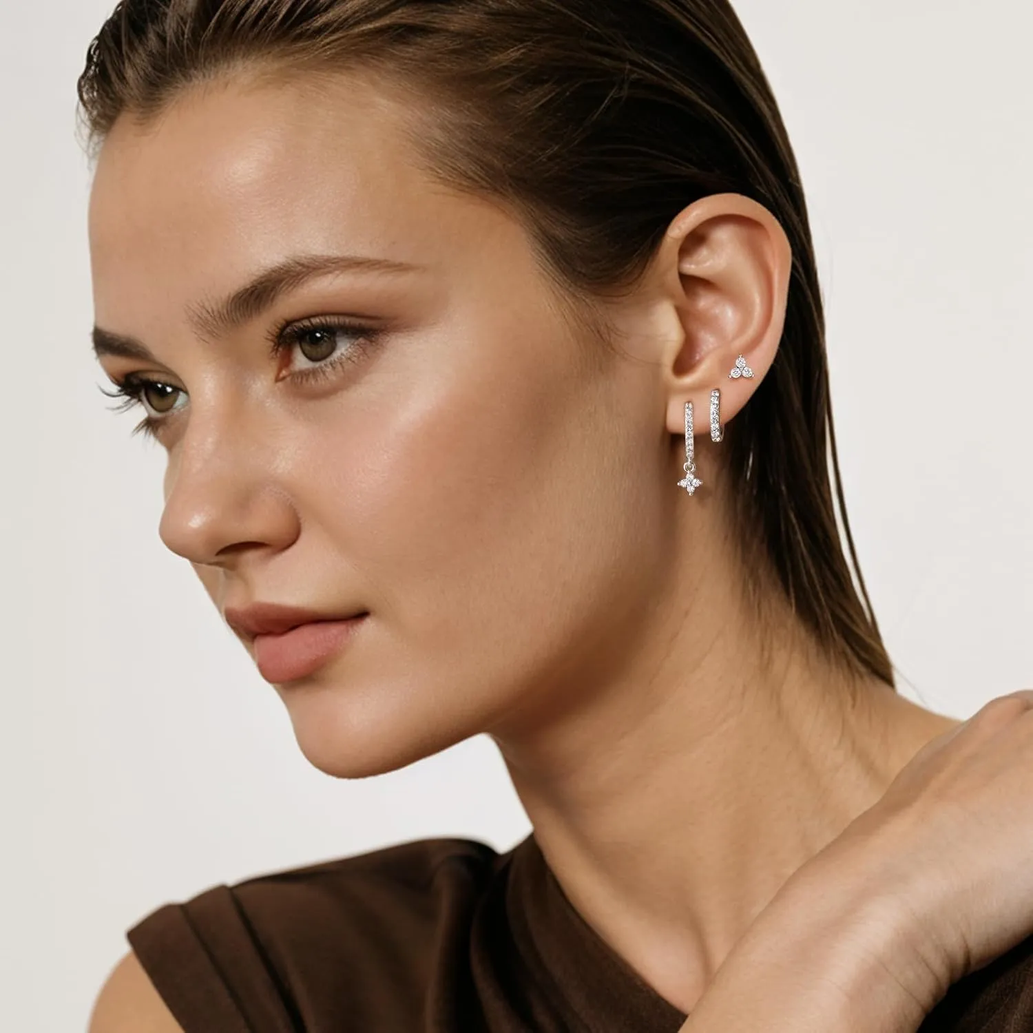 14k Gold Plated Womens Earrings Dangle, Dainty Gold Huggie Ear Cuff Earrings For Women, Hoop Stud Earring Stacks For Sensitive Ears