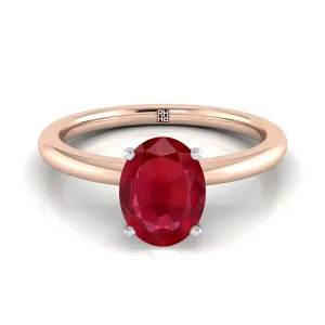 14K Rose Gold Oval Ruby Round Comfort Fit Claw Prong Solitaire Engagement Ring