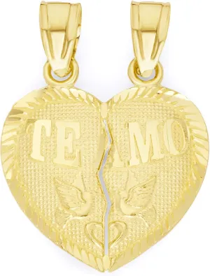 14k Solid Yellow Gold Breakable Te Amo Heart Pendant
