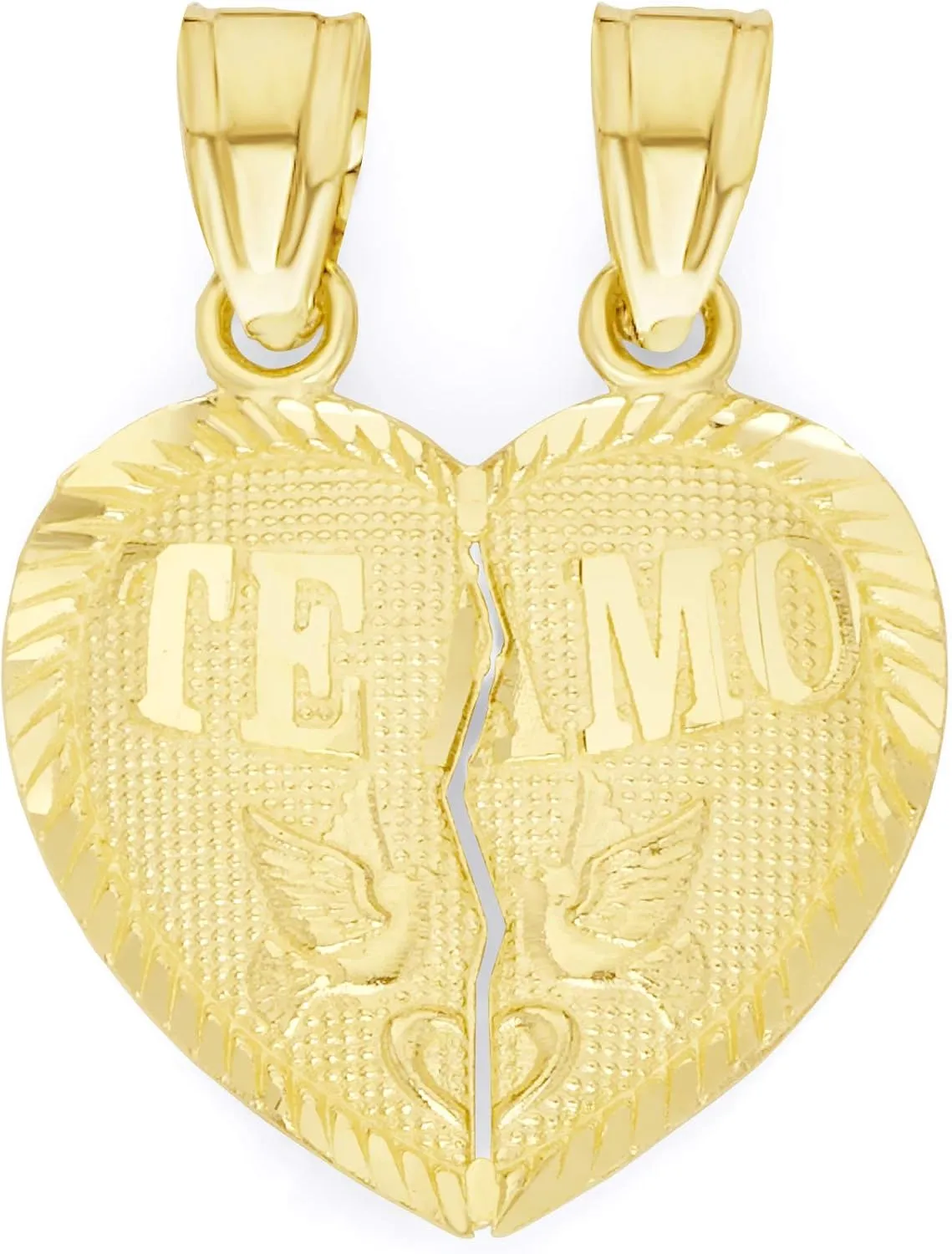 14k Solid Yellow Gold Breakable Te Amo Heart Pendant