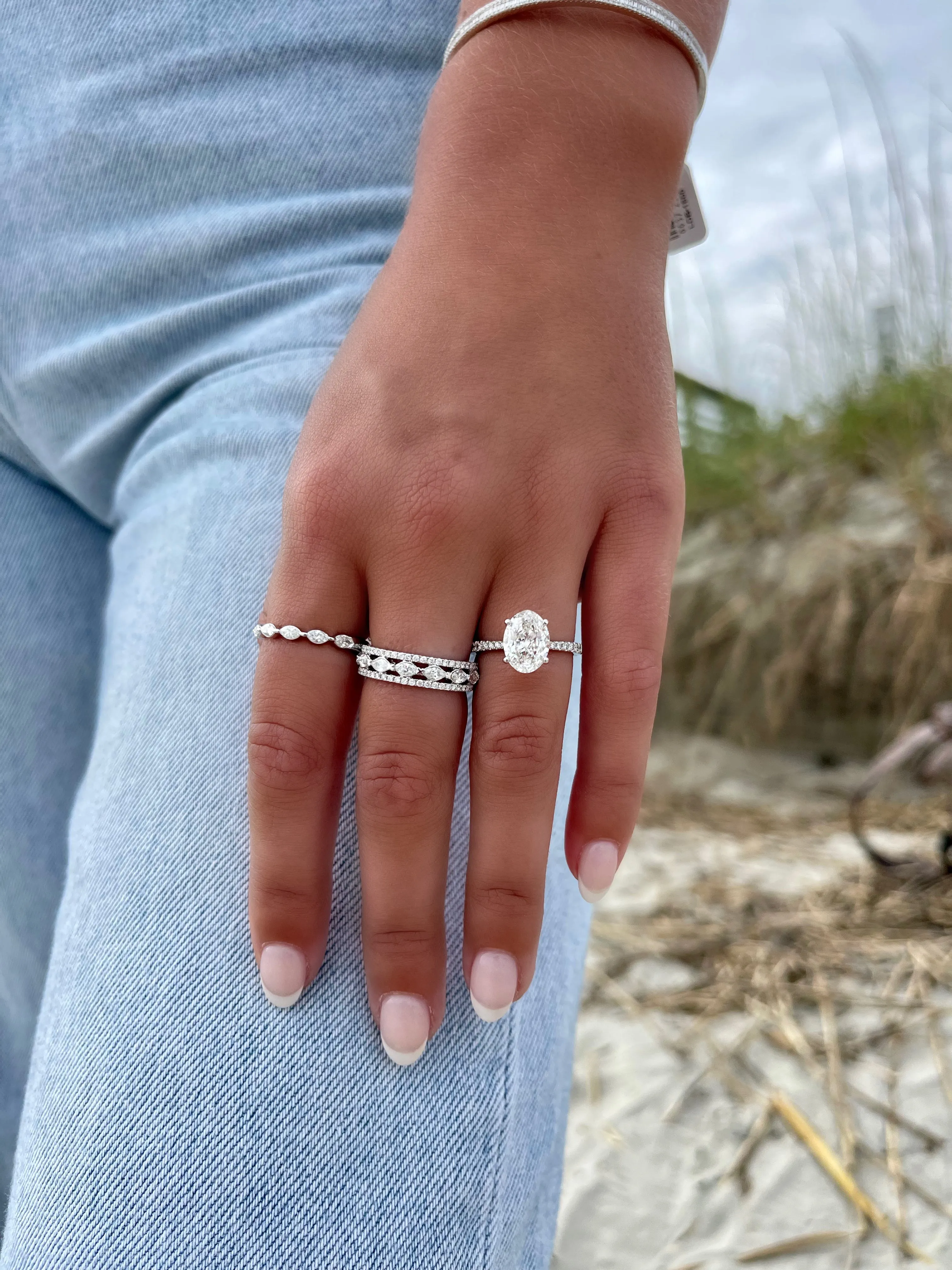 14K White Gold Floating Marquise Diamond Band