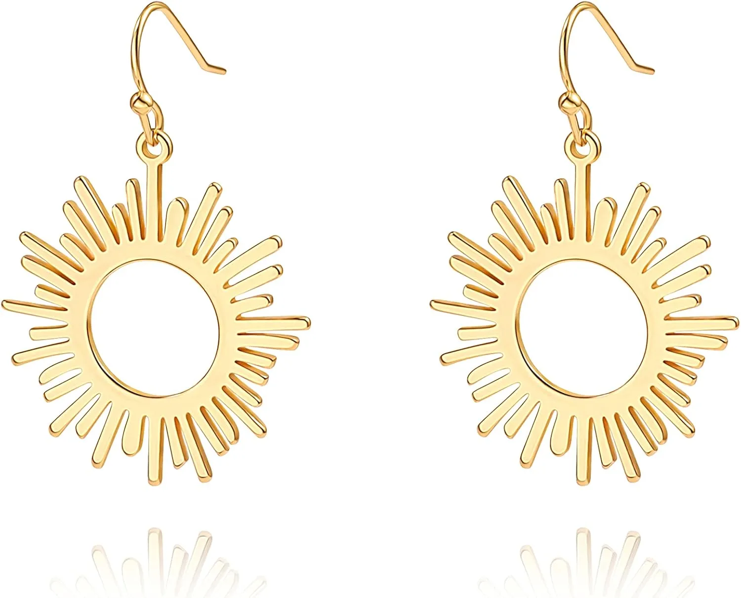 18K Gold Dangle Drop Earrings Small Round Disc Dangle Sun Hoop Earrings for Women Simple Minimalist Jewelry for Girls
