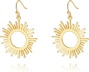 18K Gold Dangle Drop Earrings Small Round Disc Dangle Sun Hoop Earrings for Women Simple Minimalist Jewelry for Girls