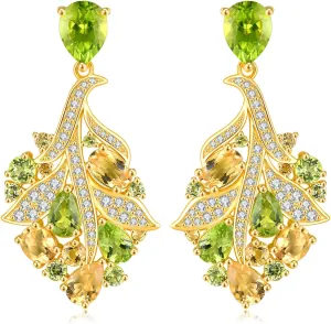 18K Gold Plated Drop Earrings for Women S925 Sterling Silver Natural Gemstone Citrine Peridot Birthstone Tree Style Earring Fine Jewelry for Birthday