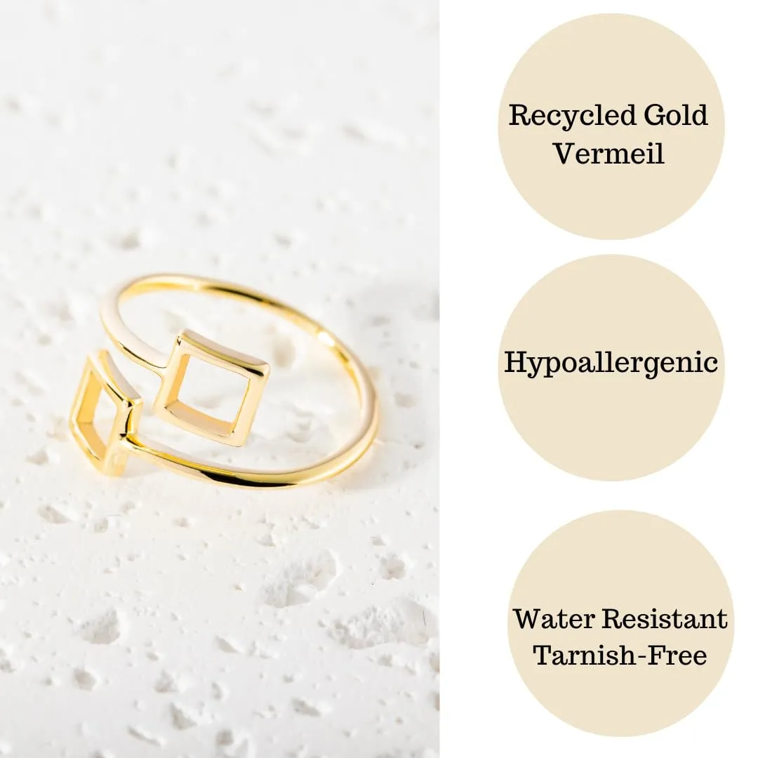 18K Gold Rings for Women - Stackable Rings in Authentic 925 Sterling Silver - Hollow Square Knuckle & Thumb Ring - Sterling Silver Rings for Teen Girls - Dainty Minimalist Rings for Women (Size 7)