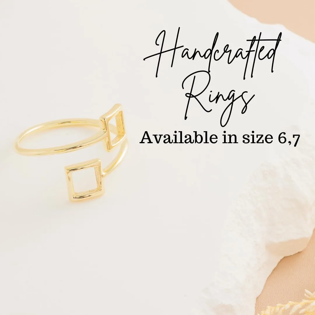18K Gold Rings for Women - Stackable Rings in Authentic 925 Sterling Silver - Hollow Square Knuckle & Thumb Ring - Sterling Silver Rings for Teen Girls - Dainty Minimalist Rings for Women (Size 7)