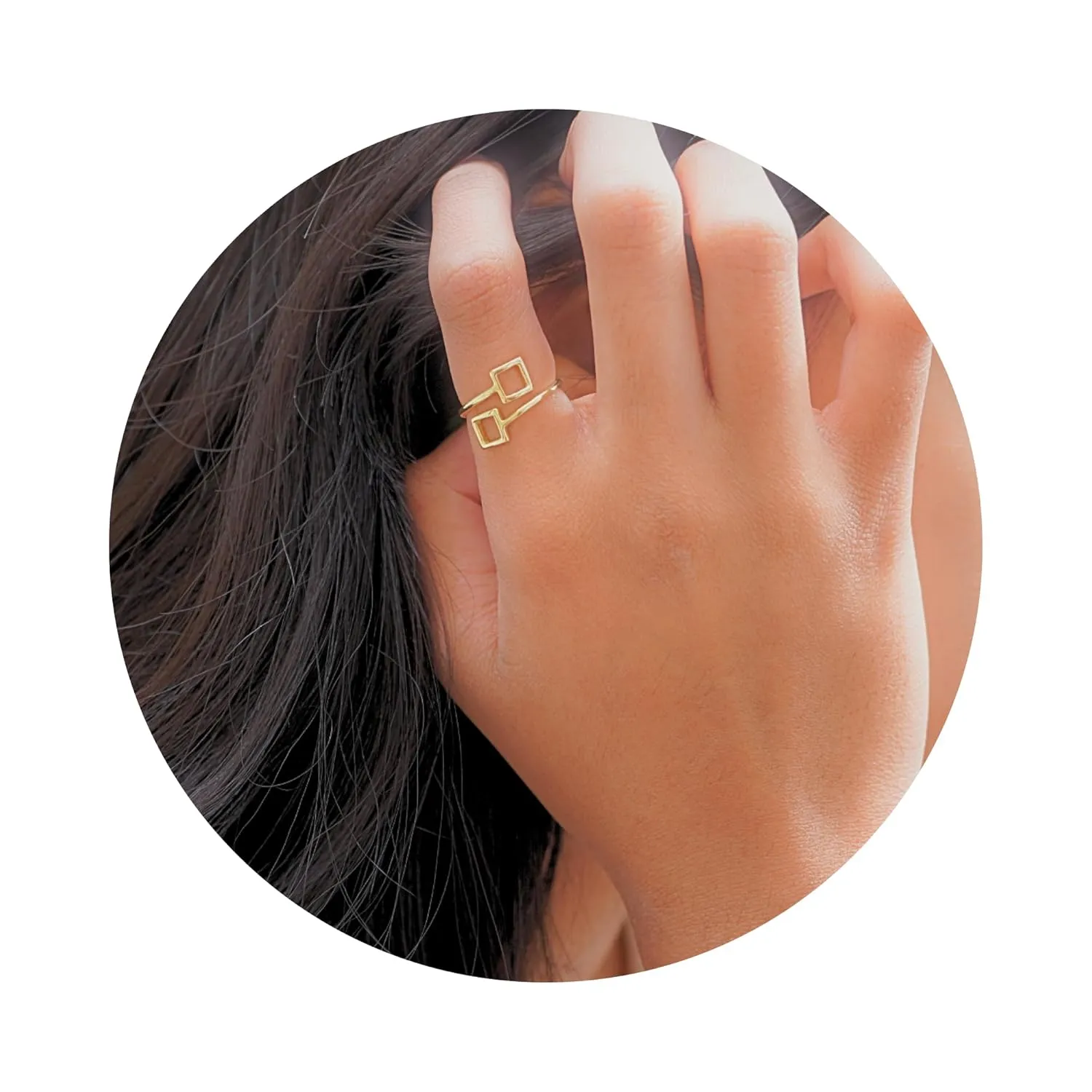 18K Gold Rings for Women - Stackable Rings in Authentic 925 Sterling Silver - Hollow Square Knuckle & Thumb Ring - Sterling Silver Rings for Teen Girls - Dainty Minimalist Rings for Women (Size 7)