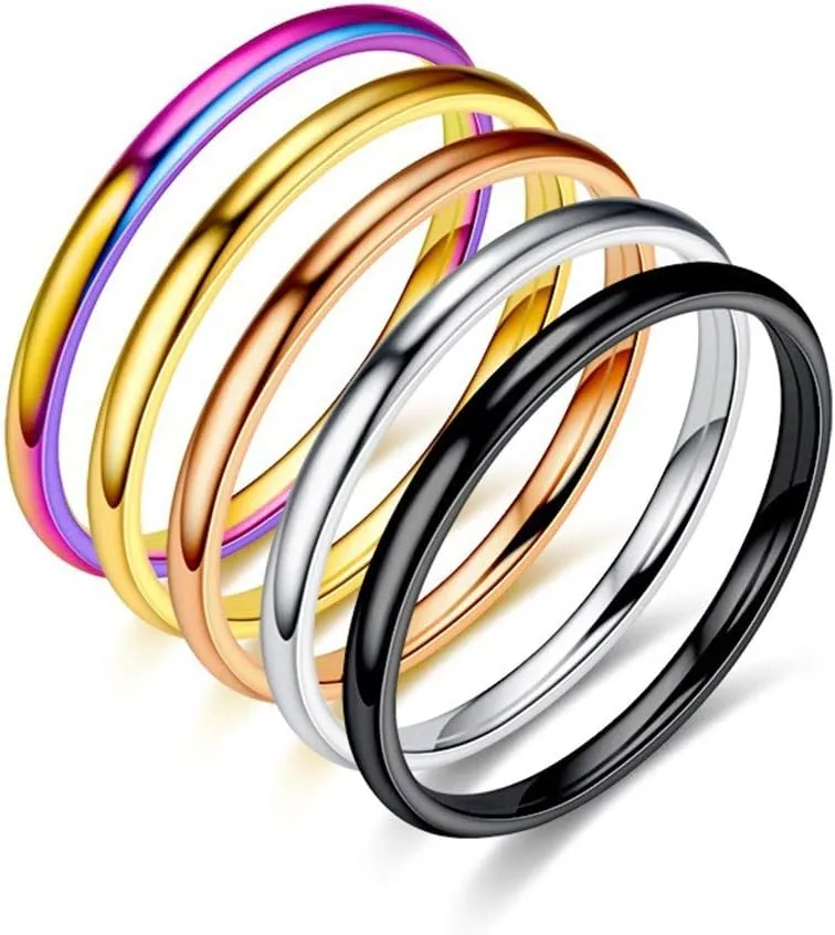 1mm Wedding Band Stainless Steel Plain Rings for Women Simple Thin Stacking Thumb Rings Fashion Midi Finger Ring