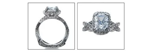 2 Carat Radiant Center Engraved Euro Shank in Pave Cubic Zirconia Engagement Ring 14k W Gold
