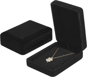 2 Pieces Metal Velvet Necklace Pendant Gift Box, Small Jewellry Storage Display Case for Women for Wedding Engagement Birthday Anniversary (Black)