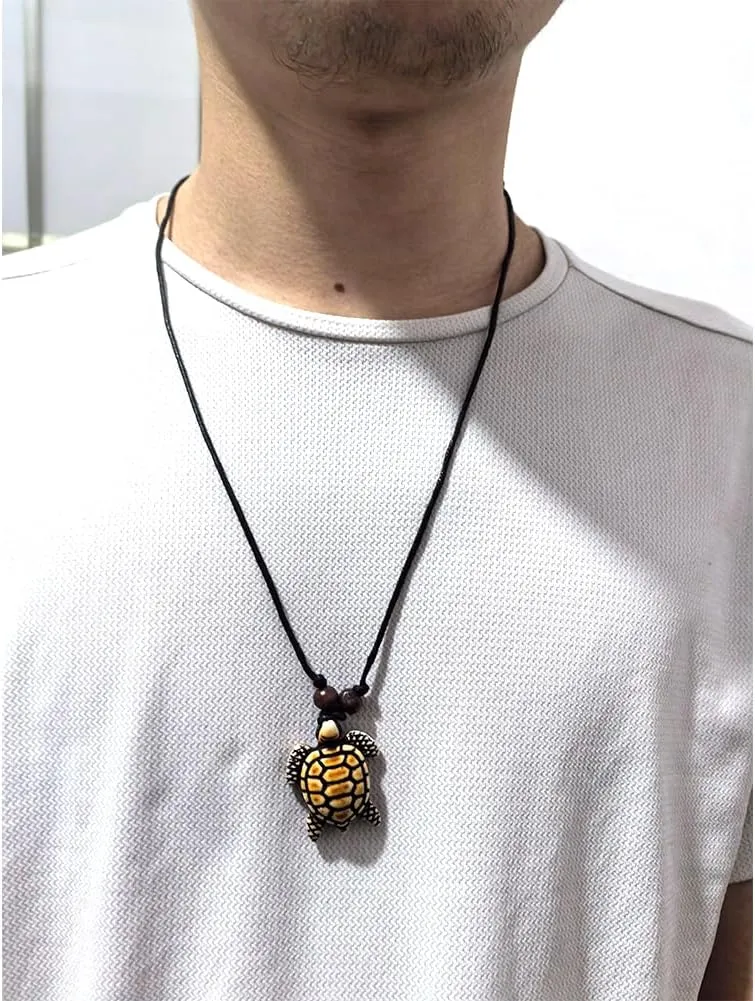 4Pcs Turtle Shark Tooth Necklace Pendant Bohemian Handmade Waterproof Surfer Necklace for Women Men Summer Beach Jewelry Gift