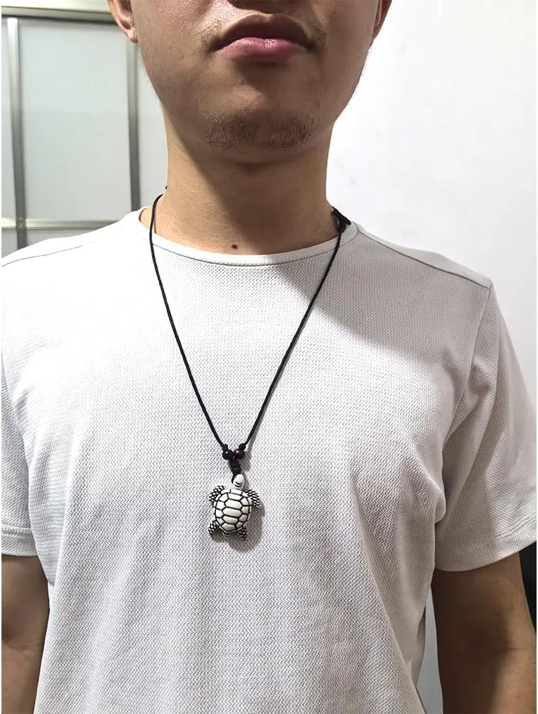 4Pcs Turtle Shark Tooth Necklace Pendant Bohemian Handmade Waterproof Surfer Necklace for Women Men Summer Beach Jewelry Gift
