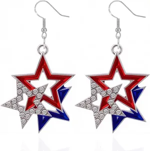 4th of July Independence Day Dangle Earrings, 925 Sterling Silver Hypoallergenic Dangling Earrings American Flag Earrings for Women USA Red White and Blue Patriotic Heart Star Drop Cross Jewelry