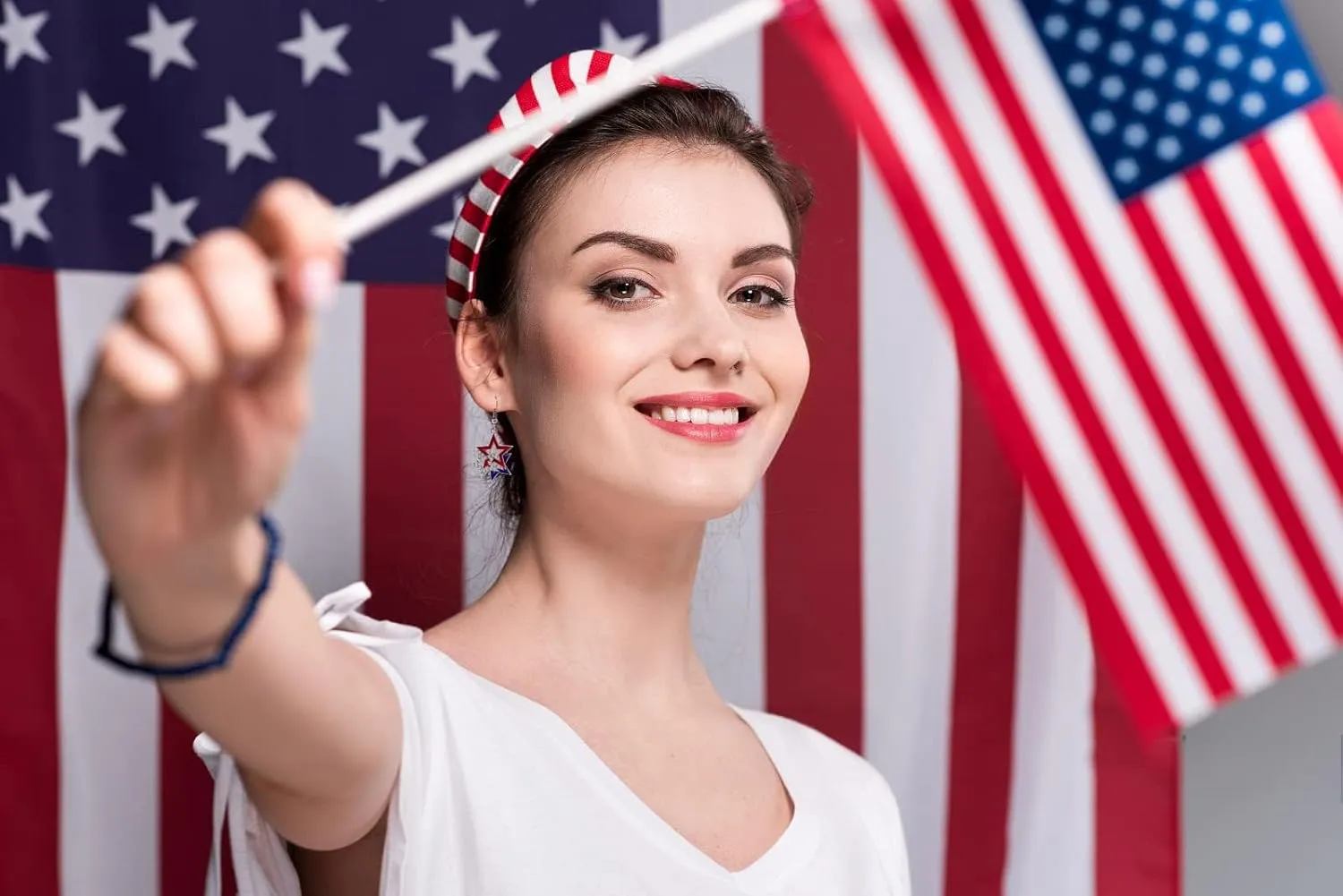 4th of July Independence Day Dangle Earrings, 925 Sterling Silver Hypoallergenic Dangling Earrings American Flag Earrings for Women USA Red White and Blue Patriotic Heart Star Drop Cross Jewelry