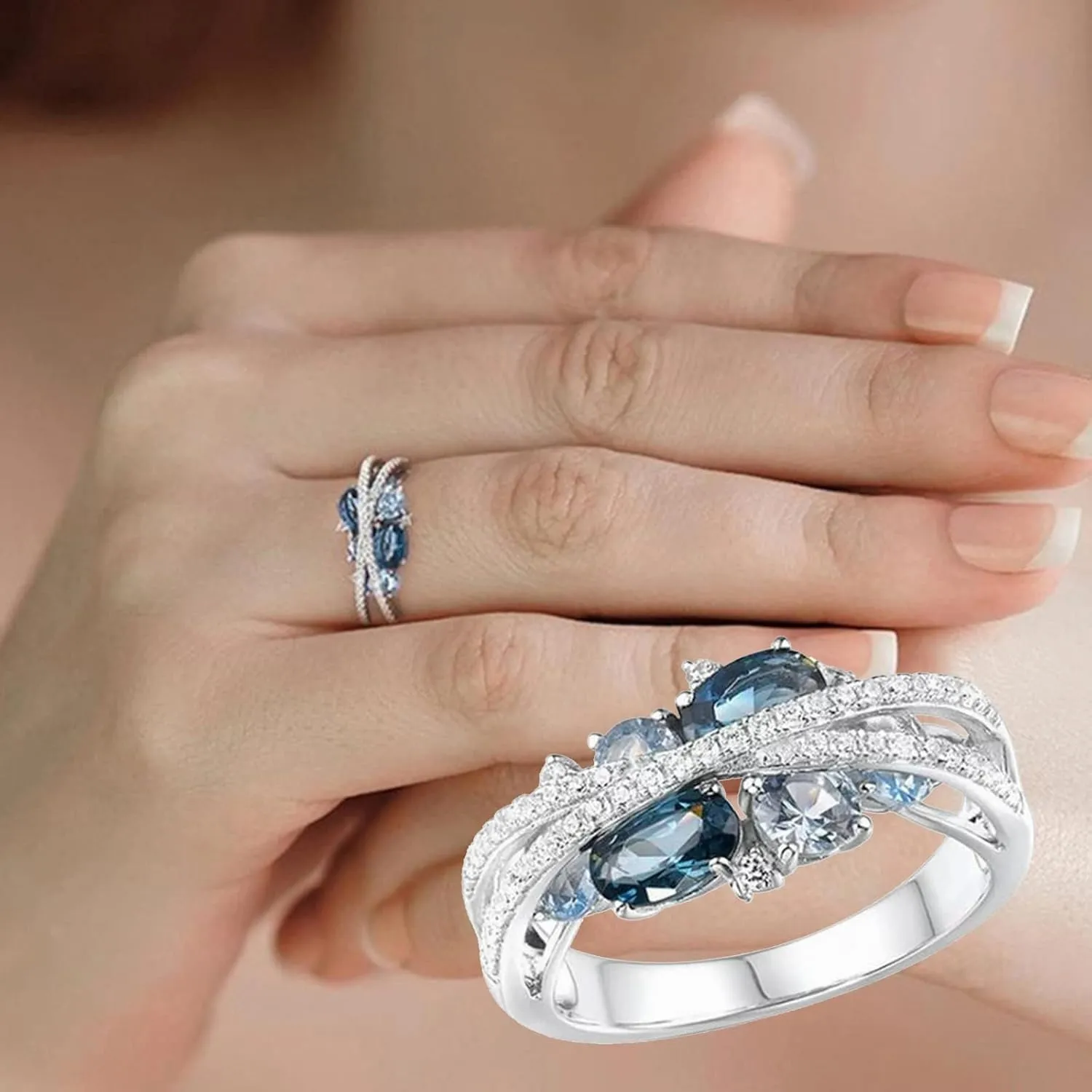 925 Sterling Silver Gemstone Ring for Women,X Shape Cubic Zirconia Engagement Wedding Band Vintage Couple Promise Rings
