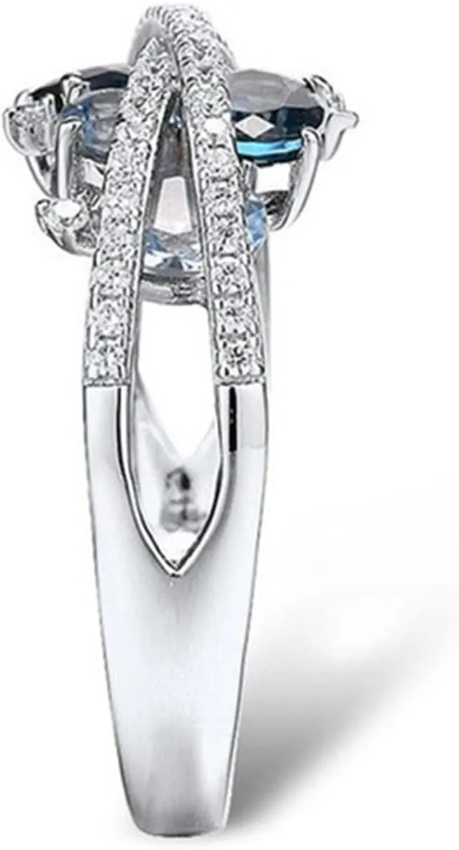 925 Sterling Silver Gemstone Ring for Women,X Shape Cubic Zirconia Engagement Wedding Band Vintage Couple Promise Rings
