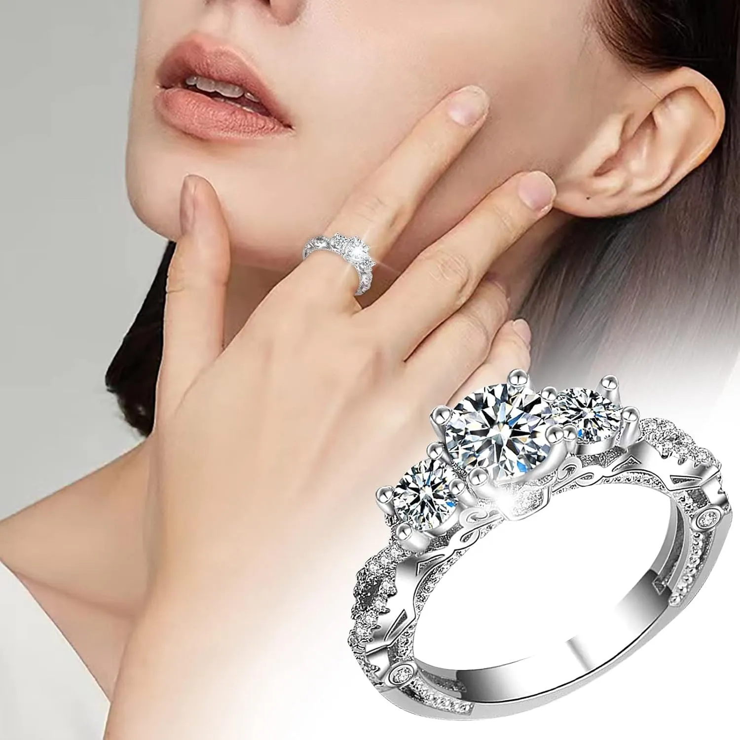 925 Sterling Silver Promise Ring for Women,CZ Eternity Wedding Anniversary Bands Valentine's Day Mother's Day Jewelry Gifts