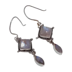 925 Sterling Silver Rainbow Moonstone Earrings | Drop Earrings | Gemstone Earrings | Women Earrings | Dangle Earrings | Minimalist Jewelry (Sterling Silver)