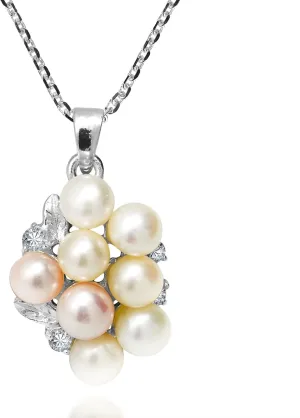 AeraVida Cultured Freshwater Pearl Grape Cluster Sparking Cubic Zirconia .925 Sterling Silver Pendant Necklace