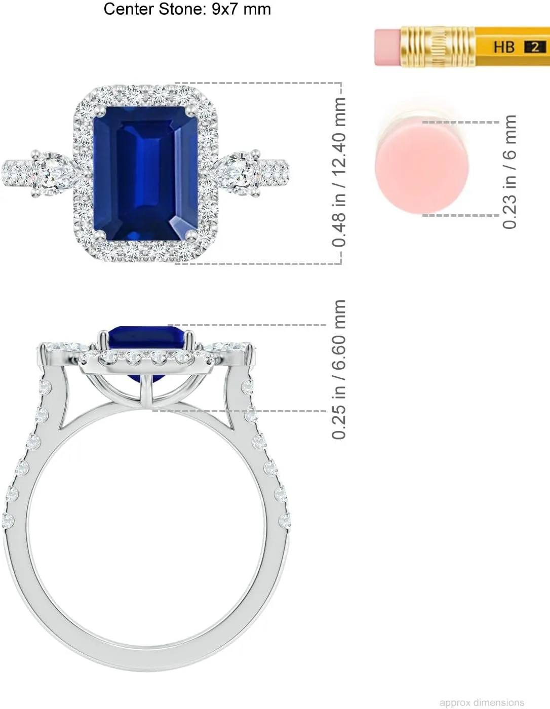 Angara Emerald-Cut Lab Grown Blue Sapphire Halo Side Stone Engagement Ring in 14K Solid Gold/Platinum | September Birthstone, Birthday, Anniversary, Wedding Jewelry Gift for Women