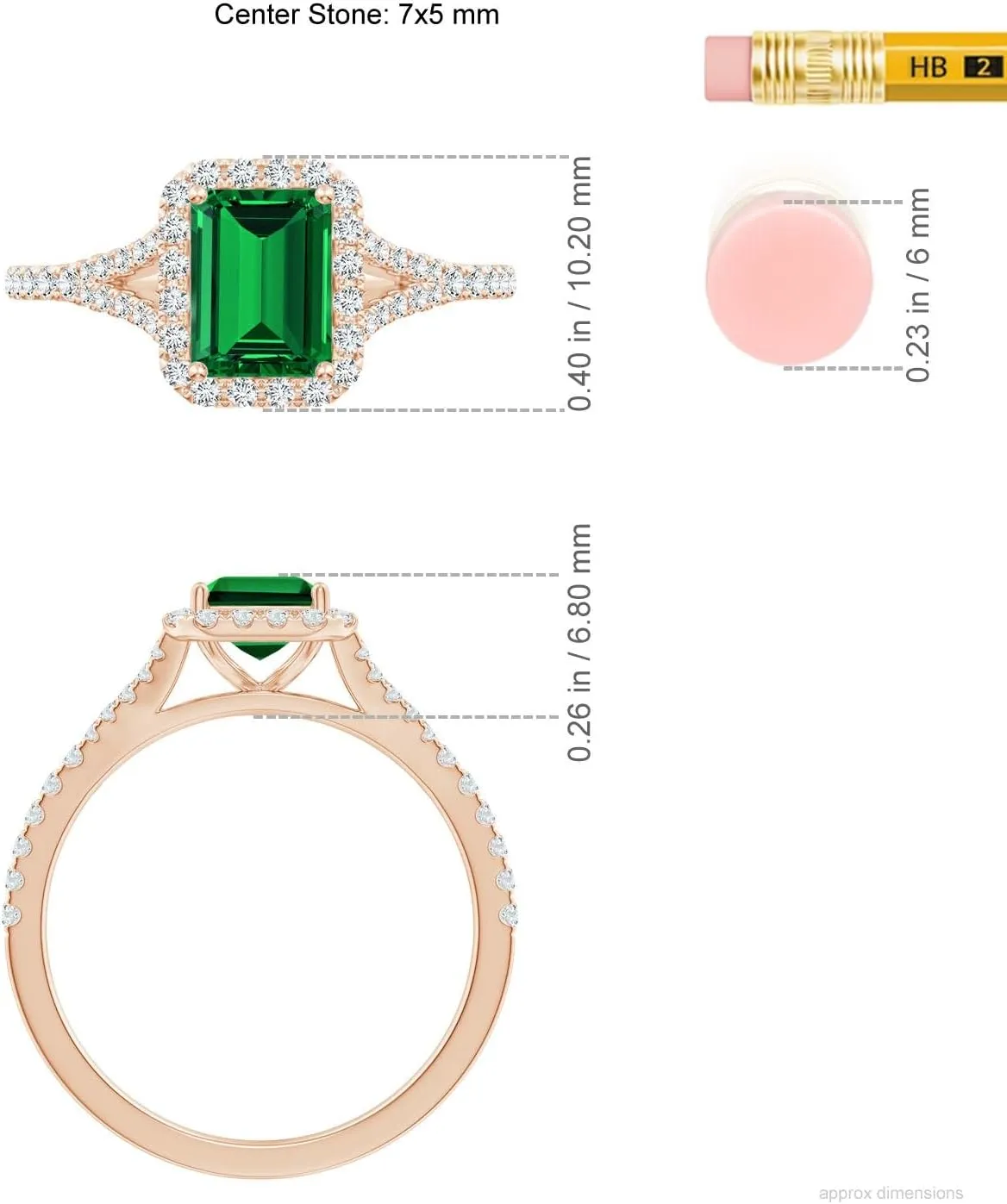 Angara Lab Grown Emerald-Cut Emerald Halo Split Shank Engagement Ring in 14K Solid Gold/Platinum | May Birthstone, Birthday, Anniversary, Wedding Jewelry Gift for Women