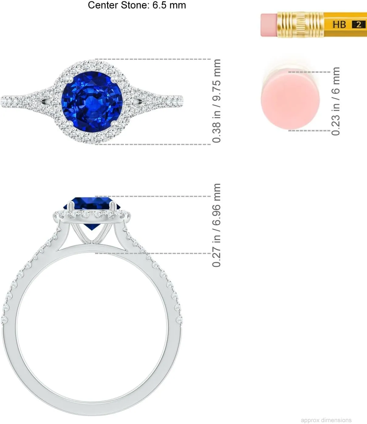 Angara Lab Grown Round Blue Sapphire Halo Split Shank Engagement Ring in 14K Solid Gold/Platinum | September Birthstone, Birthday, Anniversary, Wedding Jewelry Gift for Women