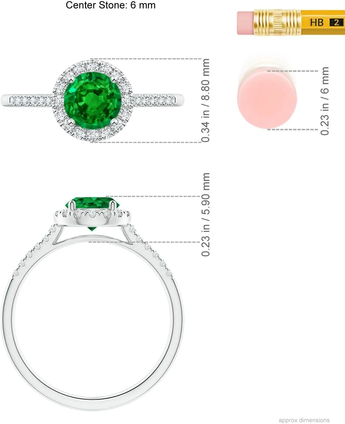 Angara Lab Grown Round Emerald Halo Ring with Diamond Accents in 14K Solid Gold/Platinum | May Birthstone, Birthday, Engagement, Anniversary, Wedding Jewelry Gift for Women