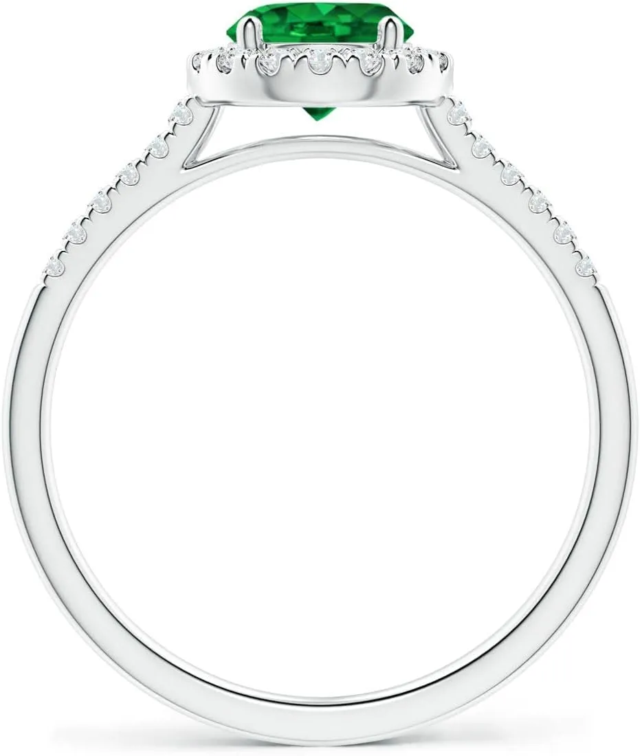 Angara Lab Grown Round Emerald Halo Ring with Diamond Accents in 14K Solid Gold/Platinum | May Birthstone, Birthday, Engagement, Anniversary, Wedding Jewelry Gift for Women