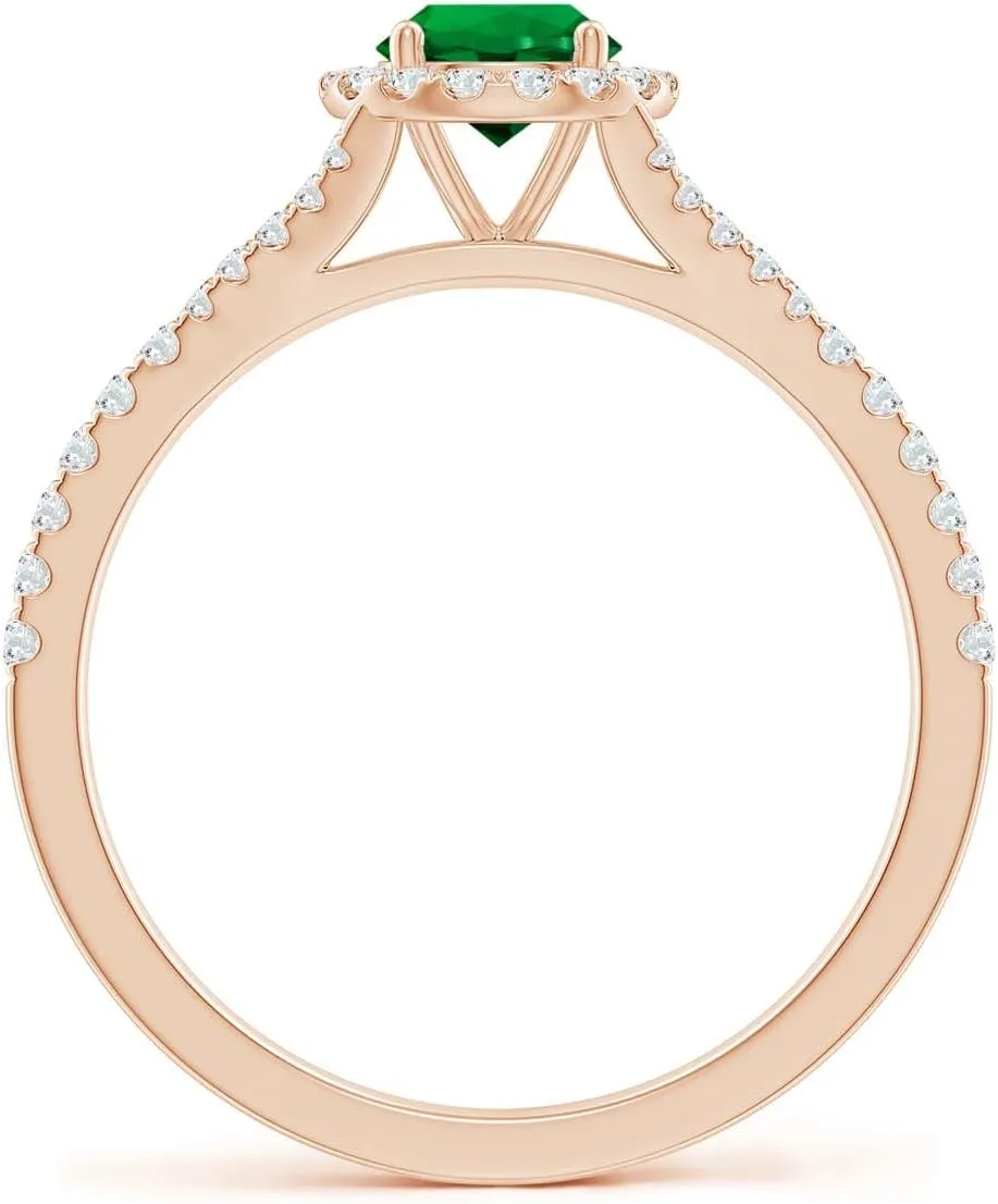 Angara Lab Grown Round Emerald Halo Split Shank Engagement Ring in 14K Solid Gold/Platinum | May Birthstone, Birthday, Anniversary, Wedding Jewelry Gift for Women