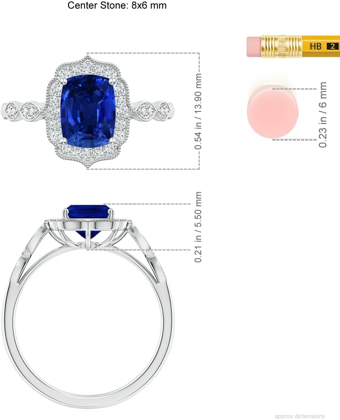 Angara Lab Grown Vintage Inspired Cushion Rectangular Blue Sapphire Ornate Halo Engagement Ring in 14K Solid Gold/Platinum | September Birthstone, Birthday, Anniversary Jewelry Gift for Women
