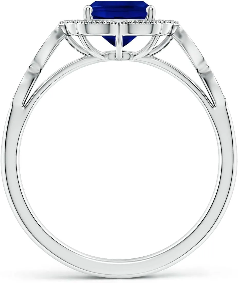Angara Lab Grown Vintage Inspired Cushion Rectangular Blue Sapphire Ornate Halo Engagement Ring in 14K Solid Gold/Platinum | September Birthstone, Birthday, Anniversary Jewelry Gift for Women