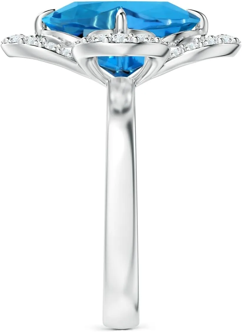 Angara Natural GIA Certified Clover-Shaped 5.99 ct Swiss Blue Topaz Halo Engagement Ring in 14K Solid Gold/Platinum for Women | November Birthstone Jewelry for Women
