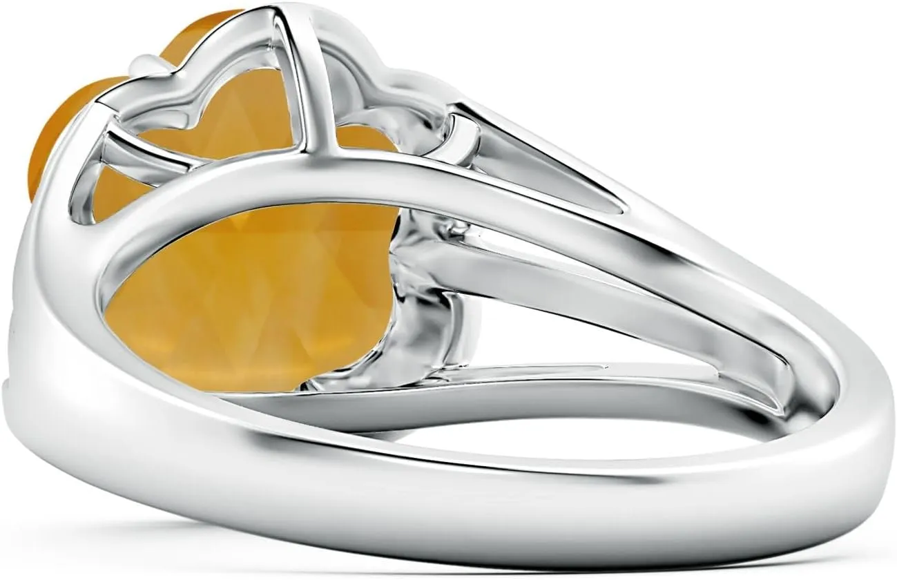 Angara Natural GIA Certified Six-Petal 3.55 ct Citrine Flower Triple Shank Cocktail Ring in 14K Solid Gold/Platinum for Women | November Birthstone Jewelry for Women
