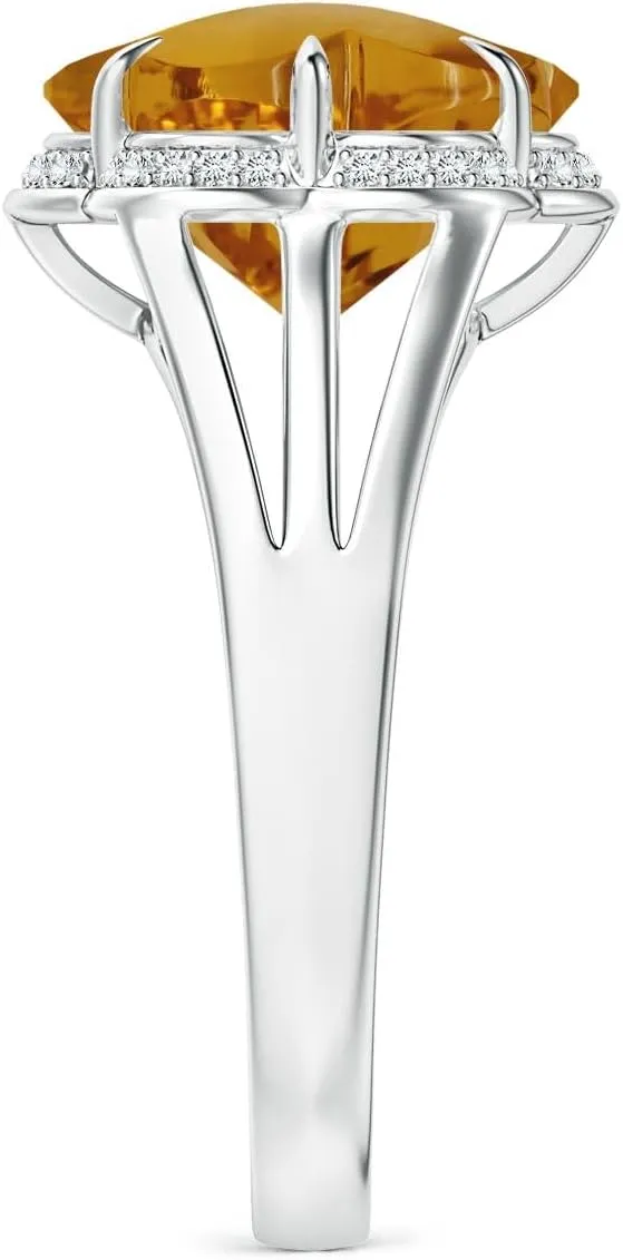 Angara Natural GIA Certified Six-Petal 3.55 ct Citrine Flower Triple Shank Cocktail Ring in 14K Solid Gold/Platinum for Women | November Birthstone Jewelry for Women