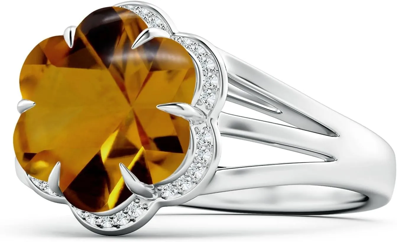 Angara Natural GIA Certified Six-Petal 3.55 ct Citrine Flower Triple Shank Cocktail Ring in 14K Solid Gold/Platinum for Women | November Birthstone Jewelry for Women