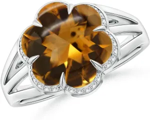 Angara Natural GIA Certified Six-Petal 3.55 ct Citrine Flower Triple Shank Cocktail Ring in 14K Solid Gold/Platinum for Women | November Birthstone Jewelry for Women
