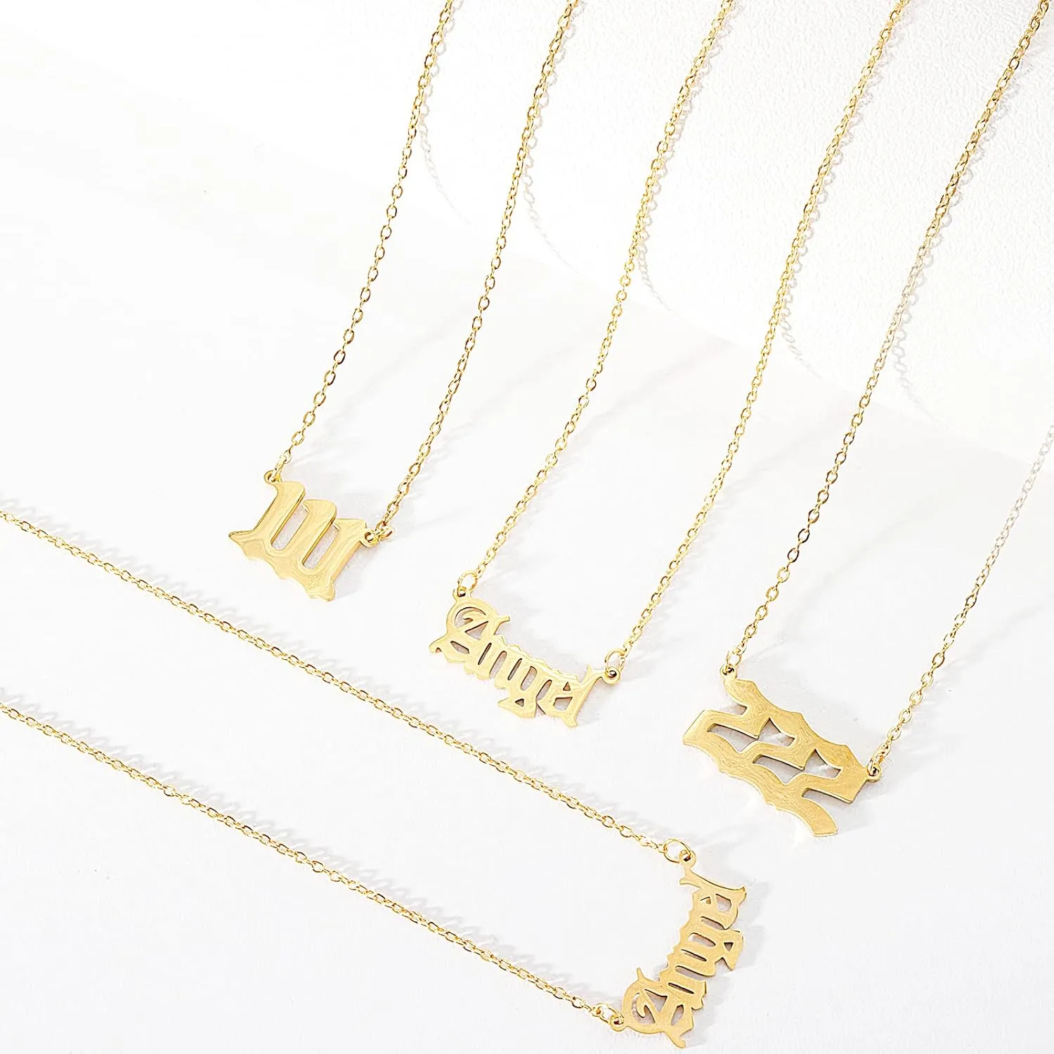 Angel Number Necklace for Women 111 222 333 444 555 666 777 888 999 Necklace Gold Old English Necklace Gold Numerology Jewelry Valentines Day Gift for Wife,Girlfriend
