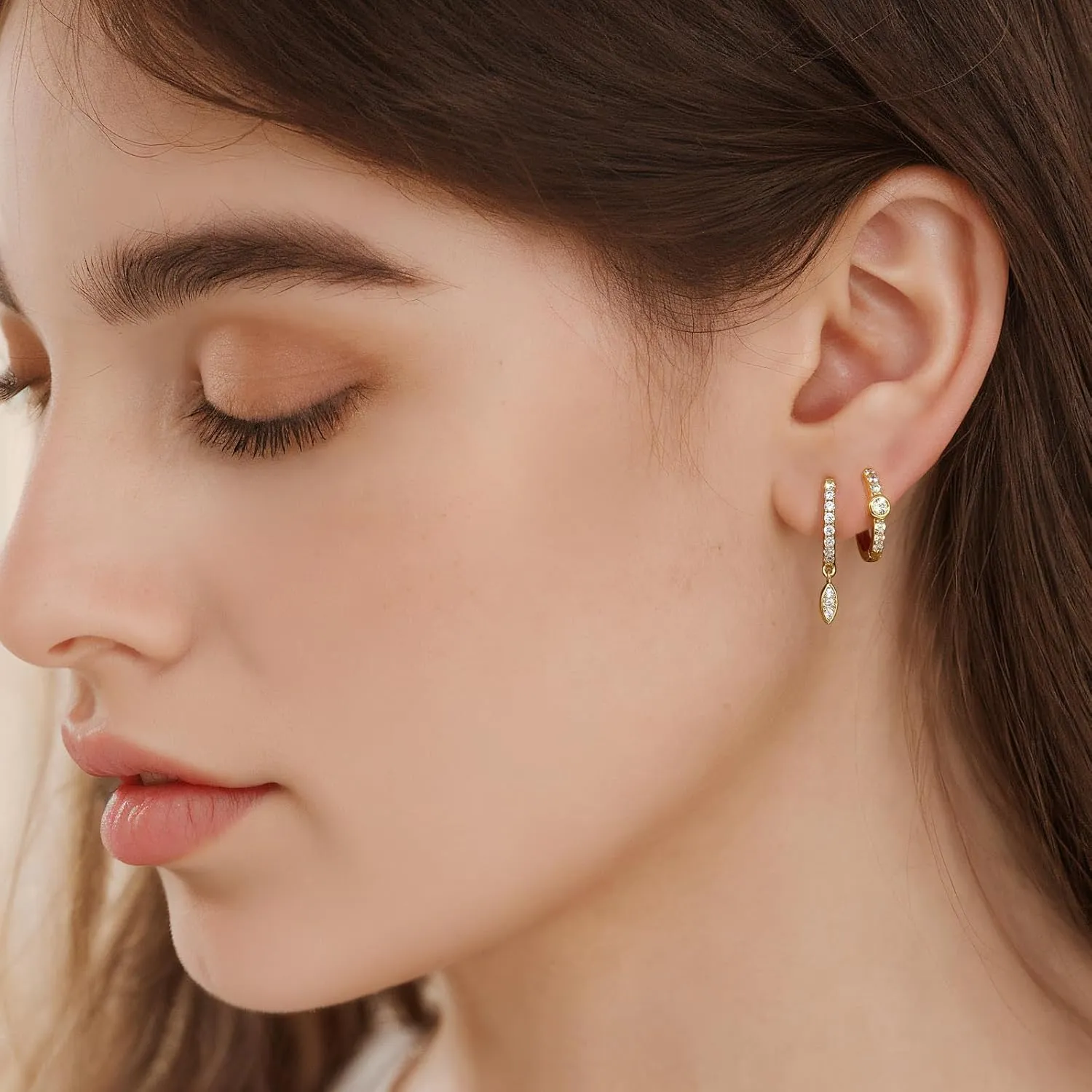 Angelady 14K Gold Huggie Hoop Earrings Set for Women, 3 Pairs Small Hoop Earring Stacks Hypoallergenic, Trendy Ear Cuff Hoops Cartilage Earrings for Women