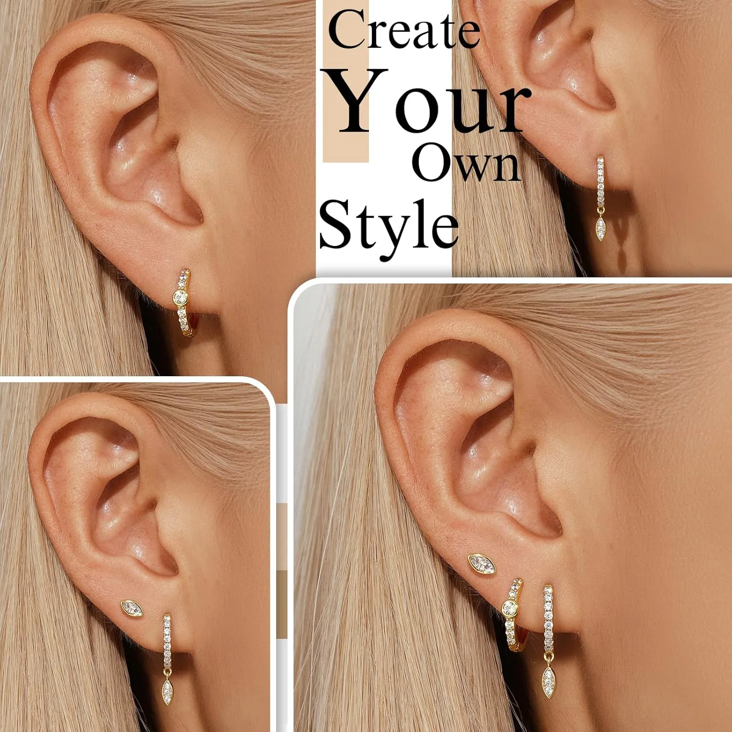 Angelady 14K Gold Huggie Hoop Earrings Set for Women, 3 Pairs Small Hoop Earring Stacks Hypoallergenic, Trendy Ear Cuff Hoops Cartilage Earrings for Women