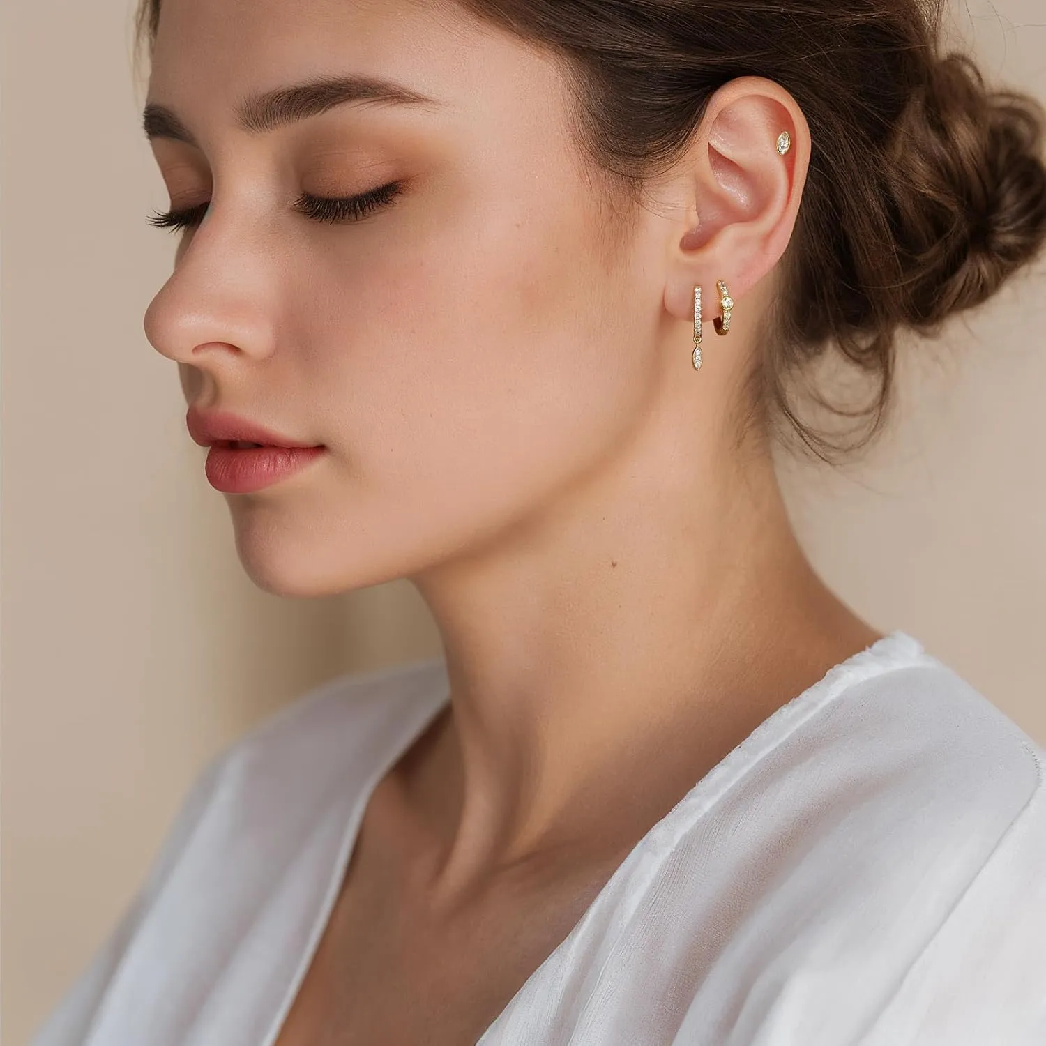 Angelady 14K Gold Huggie Hoop Earrings Set for Women, 3 Pairs Small Hoop Earring Stacks Hypoallergenic, Trendy Ear Cuff Hoops Cartilage Earrings for Women