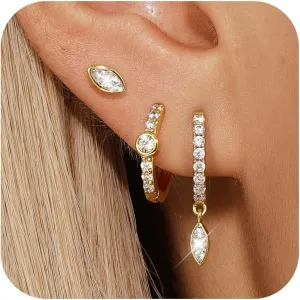 Angelady 14K Gold Huggie Hoop Earrings Set for Women, 3 Pairs Small Hoop Earring Stacks Hypoallergenic, Trendy Ear Cuff Hoops Cartilage Earrings for Women