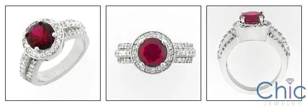 Anniversary 2 Ct Ruby Round Pave Cubic Zirconia Cz 14K White Gold Ring