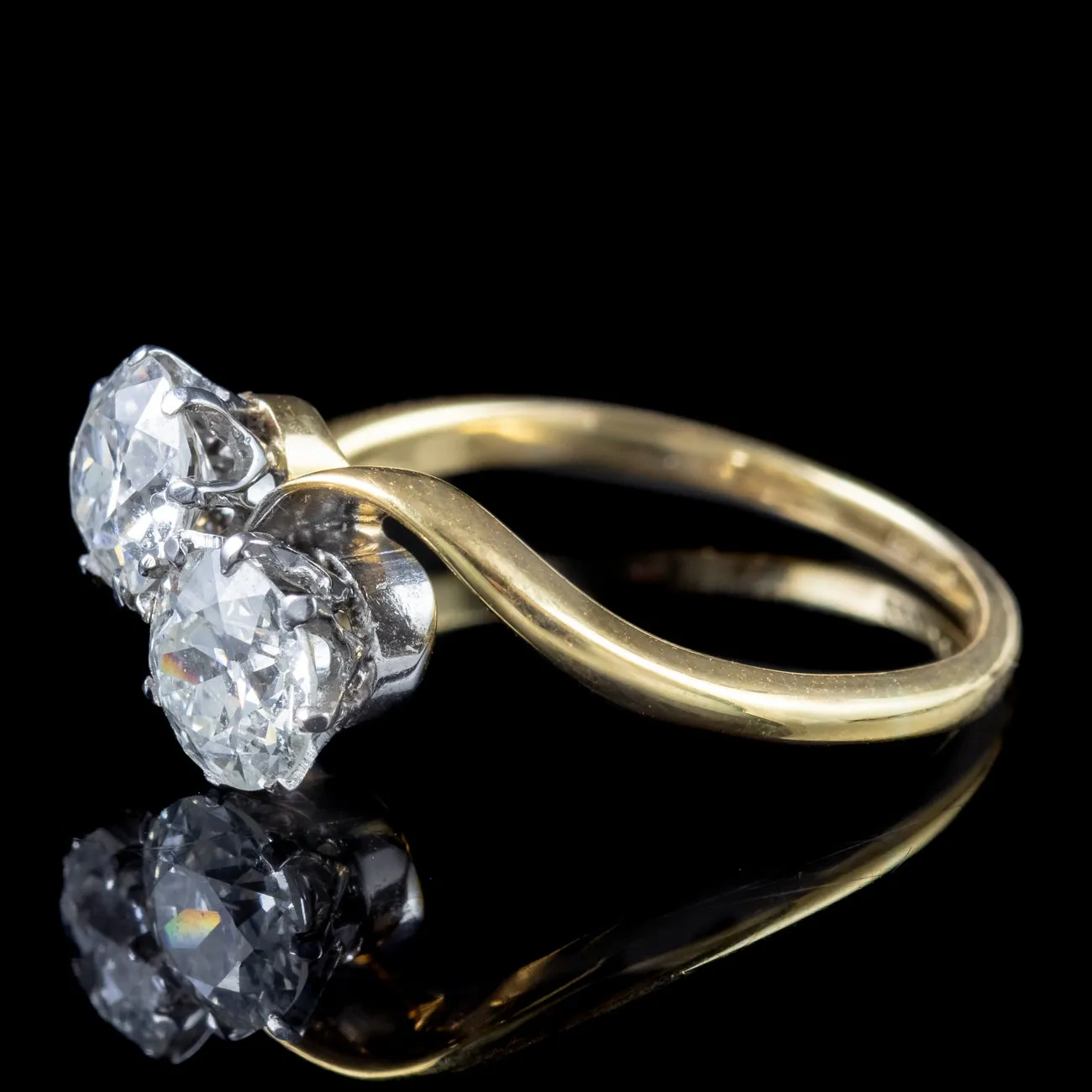 Antique Edwardian Diamond Toi Et Moi Twist Ring 1.3ct Of Diamond With Box