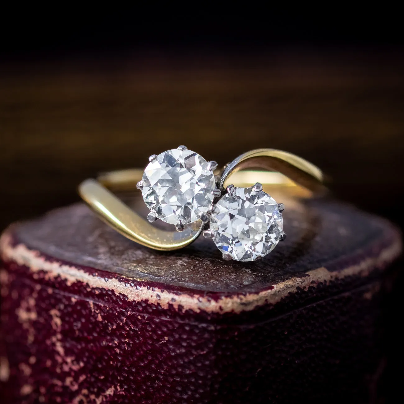 Antique Edwardian Diamond Toi Et Moi Twist Ring 1.3ct Of Diamond With Box