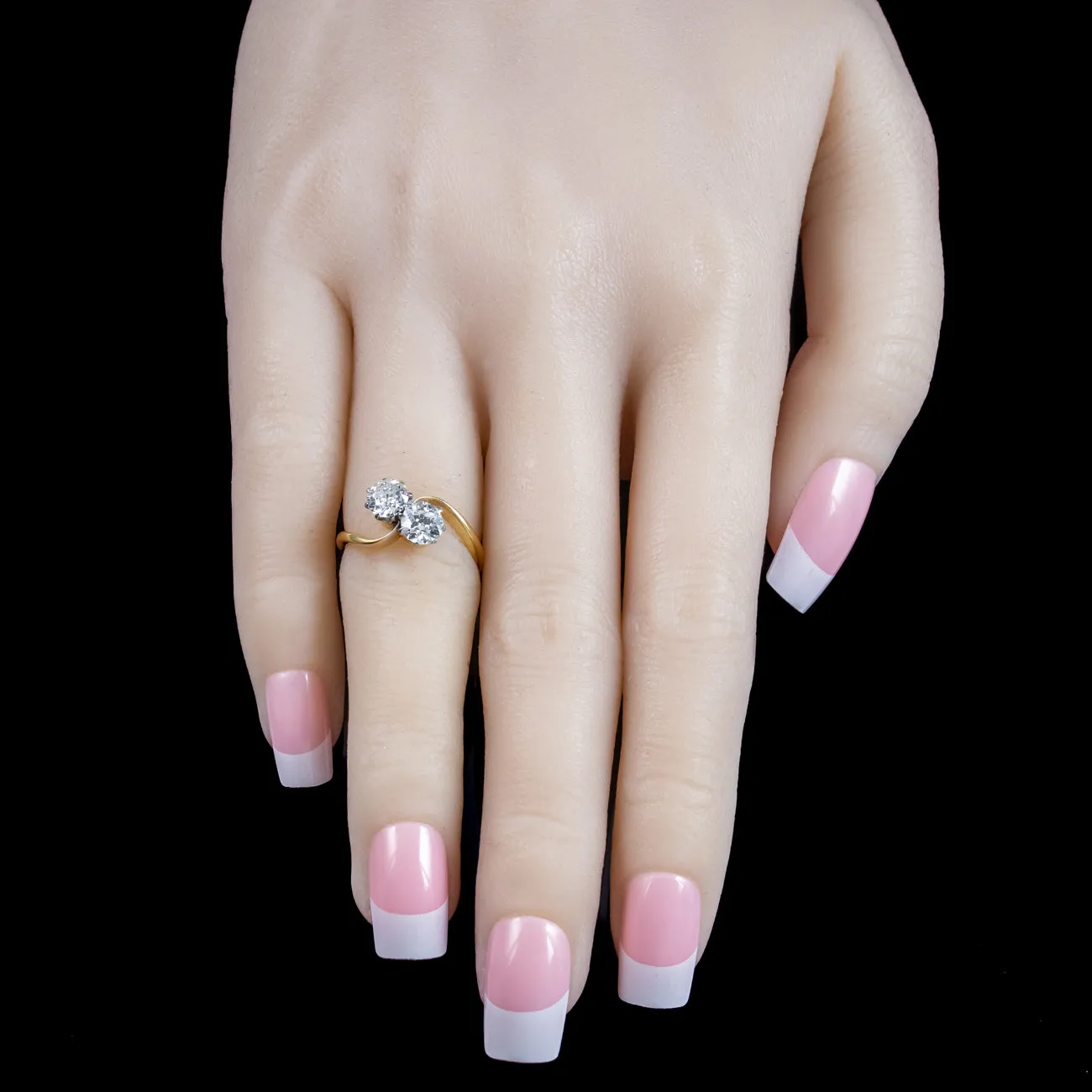 Antique Edwardian Diamond Toi Et Moi Twist Ring 1.3ct Of Diamond With Box